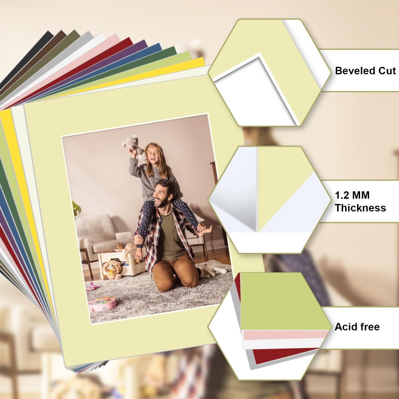 Egofine 14 عبوة من سجادات إطار الصورة، 11 × 14 سجادة صور مقاس 8 × 10 صور، ألوان مختلطة خالية من الأحماض ولوحة صور مقطوعة مسبقًا للصور والمطبوعات والأعمال الفنية - Image 3